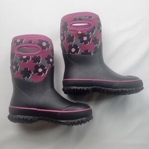 Bogs Bloom Girls SZ 1 Boots Waterproof Neo-Classic Pull On Black Pink EUR 31